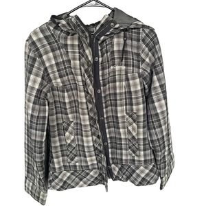 Columbia Jacket Mens Medium Gray Plaid Hooded Long Sleeve Wool Blend Full Zip